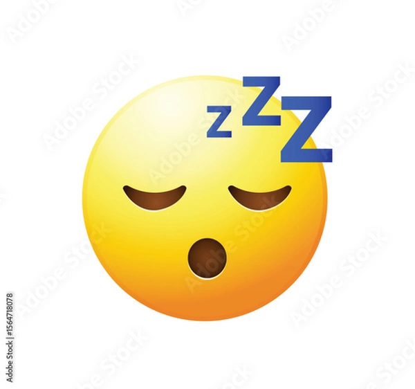 Fototapeta High quality emoticon on white background. Sleeping emoji vector illustration. Yellow face emoji with closed eyes. Popular chat elements.