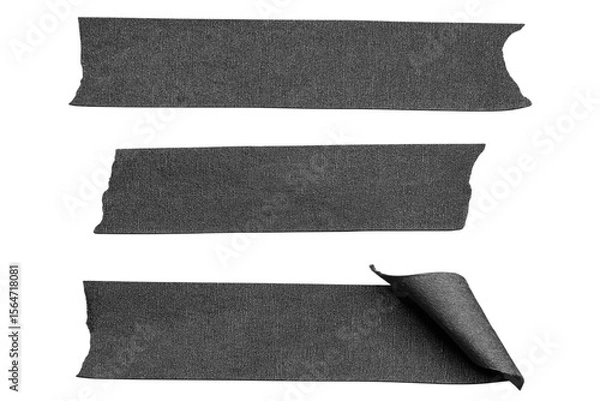 Fototapeta Black adhesive tape paper. wrinkle matte masking tape sticker, Torn pieces adhesive tape set on transparent background . Template mock up for for labels, text. realistic design element, isolated PNG