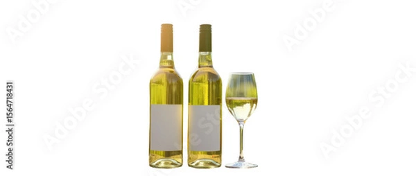 Fototapeta Two White Wine Bottles on a Rustic Outdoor Table
