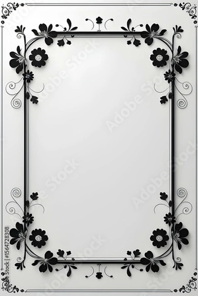 Fototapeta AI Generative. Elegant Black and White Floral Frame with Swirls and Borders. 10