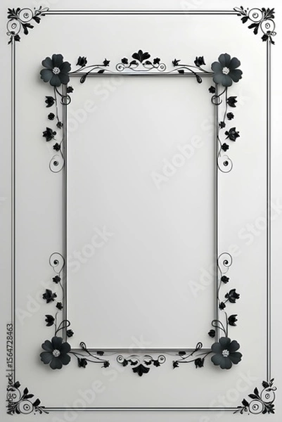 Fototapeta AI Generative. Elegant Black and White Floral Frame with Swirls and Borders. 16