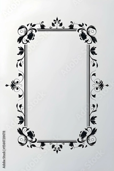 Fototapeta AI Generative. Elegant Black and White Floral Frame with Swirls and Borders. 15