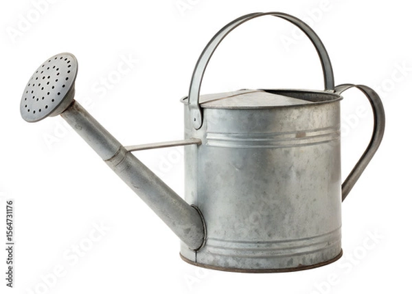 Obraz A gray metal watering can with a sprinkler head isolated on transparent background