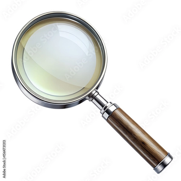 Obraz A magnifying glass with a wooden handle isolated on transparent background