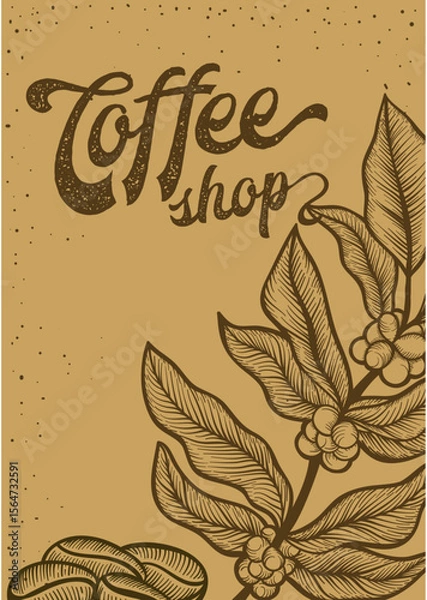 Fototapeta Vintage Coffee Menu Vector Layout – Hand-Sketched Café Poster Template with Gold Illustrations of Coffee Drinks and Beans on Black Background