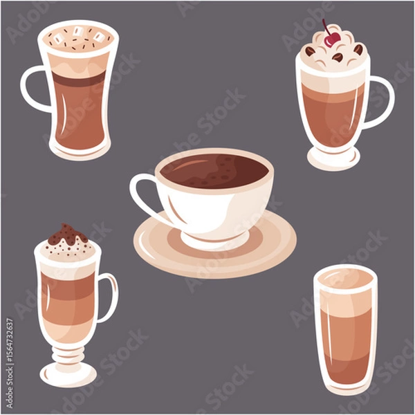 Fototapeta Minimalist Coffee Equipment and Drink Illustration – Flat Design Icons of Coffee Maker, Beans, and Cup for Menu, Web, or Cafe Poster Design