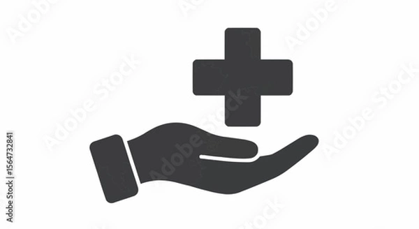 Obraz A stylized hand offering a medical plus sign symbol against a plain white background in a simple graphic