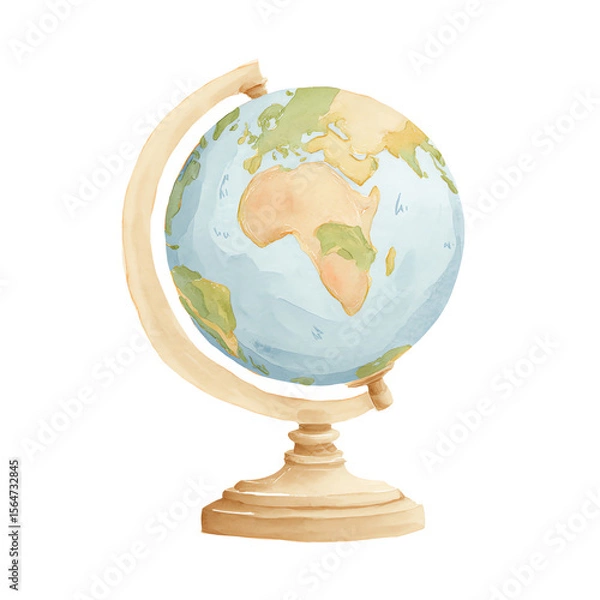 Fototapeta A charming watercolor globe, a delightful depiction of our world. Its soft hues and delicate details evoke a sense of wonder and exploration.