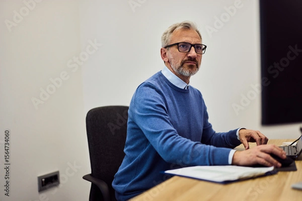Fototapeta Professional Man Working at Computer in a Modern Office Environment