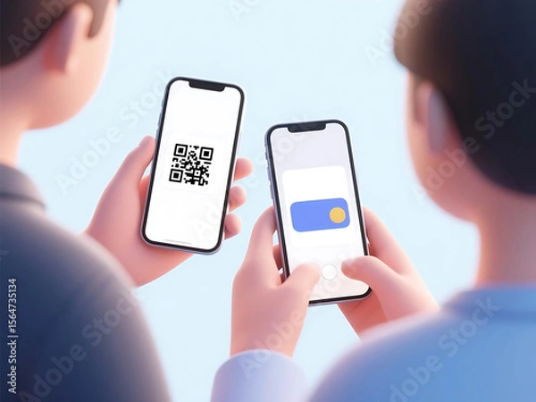 Fototapeta Modern transaction depicted by a person holding a mobile phone with a QR code for digital payments