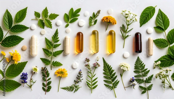 Obraz Herbal medicine natural supplement organic capsule