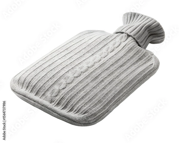 Obraz A gray hot water bottle with knitted cover isolated on transparent background