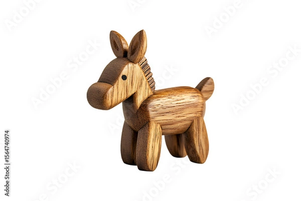 Fototapeta Tiny Wooden Toy Donkey Isolated on Transparent Background