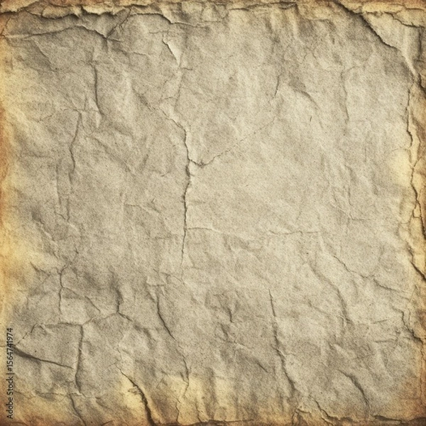 Fototapeta Aged crumpled paper texture with cracks and creases.  Brown and beige tones creating a vintage aesthetic. 