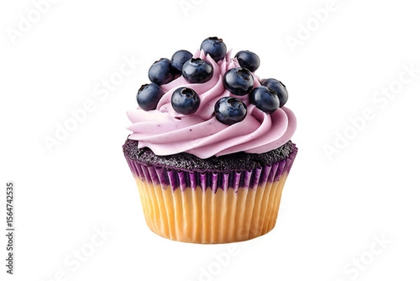 Fototapeta Tasty Blueberry Cupcake with Frosting and Paper Liner Isolated on Transparent Background
