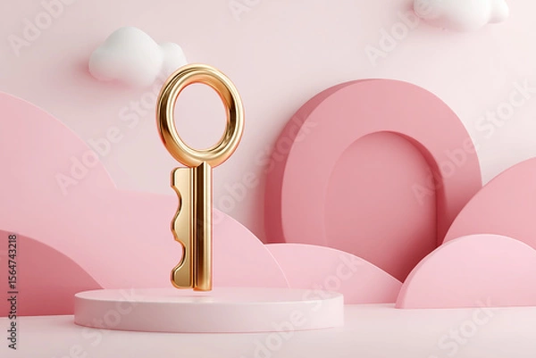 Fototapeta floating golden key in a digital background