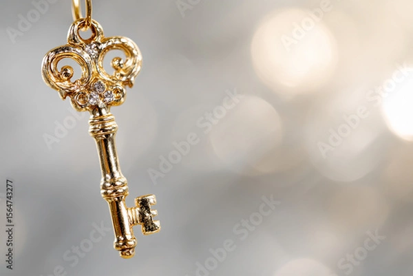 Fototapeta floating golden key in a digital background