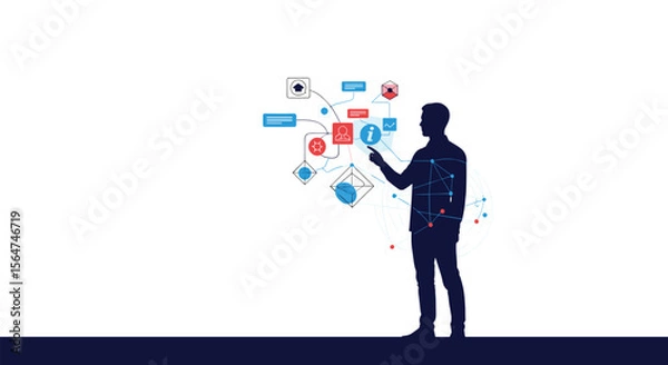 Fototapeta Man Using Digital Technologies for Data Management
