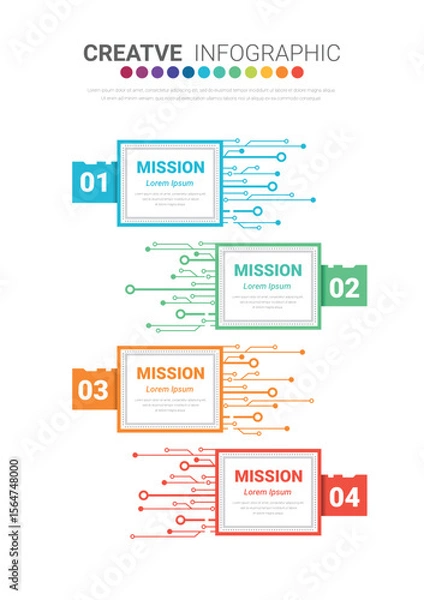 Fototapeta Infographics template with 4 labels, can be used for workflow layout, diagram, business step options, banner, and web design.
