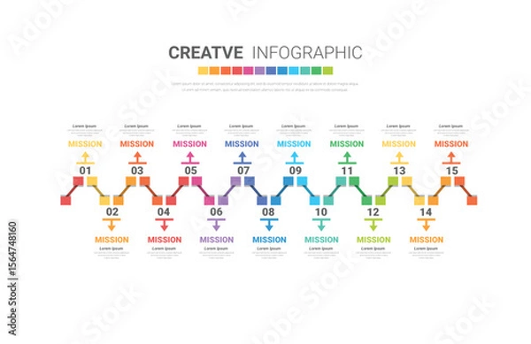 Fototapeta Timeline Infographics Template, Vector infographics timeline design template with 15 label, Vector. can be used for workflow layout, diagram, number step up options.