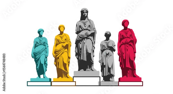 Fototapeta Colorful Ancient Greek Statues on a Pedestal Display