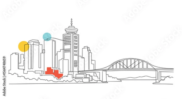 Fototapeta Skyscraper Outline City and Bridge Architecture View Design