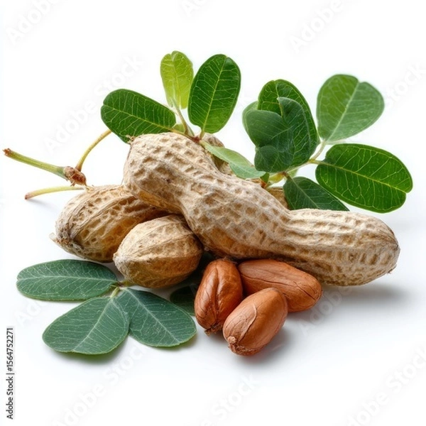 Fototapeta Peanut in shell with leaves and peanut closeup