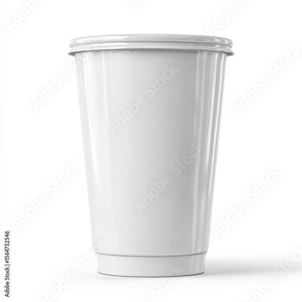 Fototapeta A clean, simple white disposable coffee cup with a lid. Perfect for branding or mockup designs.