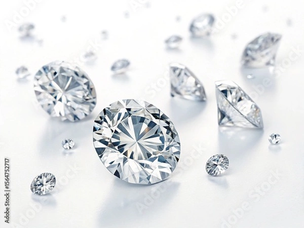 Obraz Scattered diamonds on white background