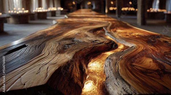 Fototapeta 아름다운 원목 식탁 / 고급스러운 디자인과 현대적인 인테리어 / 럭셔리 우드 다이닝 테이블