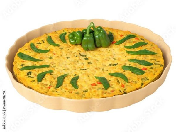 Fototapeta Vegan Frittata with Tofu A hearty frittata made from crumbled tofu, sauteed vegetables like spinach, bell peppers, and onions,