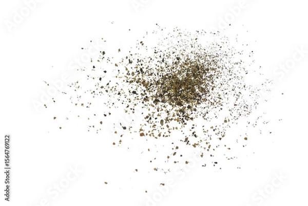 Obraz Ground black pepper powder isolated on transparent white background, pile of pepper powder scattered. Food, cooking design elements. top view, PNG