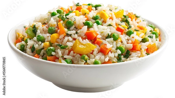 Fototapeta Delicious Plate of Fried Rice with Egg, Chicken and Vegetables Isolated on a Transparent Background