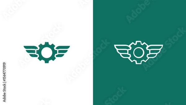 Fototapeta Winged gear silhouette logo in minimalist vector style, generative ai