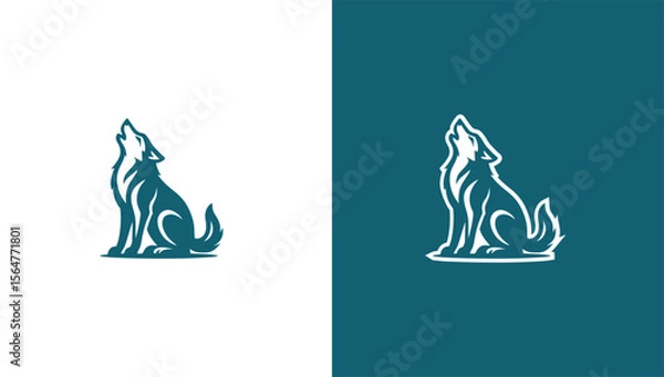 Fototapeta Howling wolf silhouette logo in minimalist vector style, generative ai