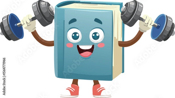 Fototapeta Strong Book Character Powerlifting Dumbbells with Determination