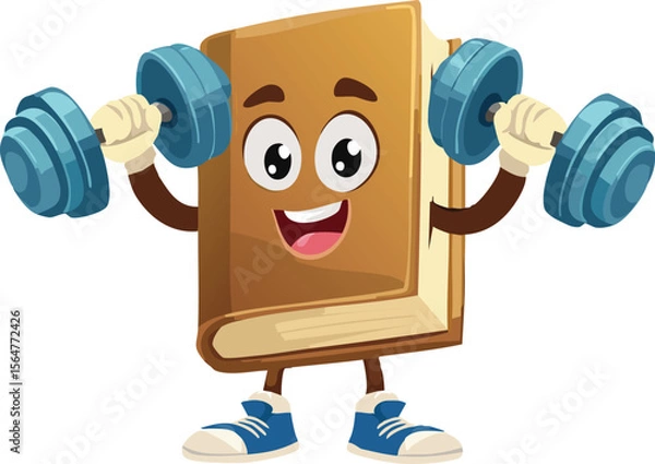 Fototapeta Strong Book Character Powerlifting Dumbbells with Determination