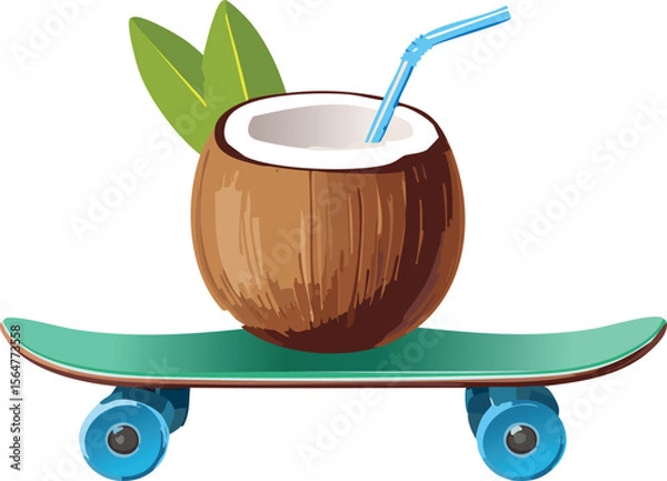 Fototapeta Playful Coconut Drink Riding a Skateboard with Cool Vibes