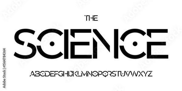 Fototapeta Science technology font, futuristic alphabet for scientific headline, medical digital product logo, display device typography, app UI typographic design. Modern vector typeset.