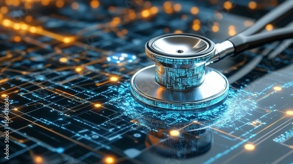Obraz Modern Stethoscope on Digital Health Interface with Data Graphics