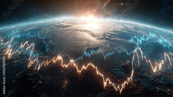 Fototapeta Global graph visualization of earth’s climate changes outer space digital art celestial view data trends
