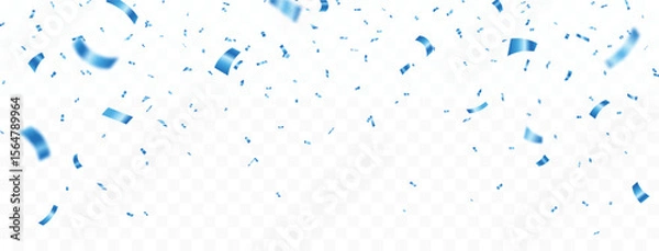 Fototapeta Falling shiny blue confetti and ribbons celebration party design element