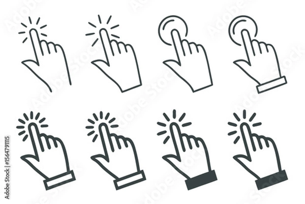 Fototapeta Vector illustration of a set of hand cursor icons — click and pointer gestures in various styles.