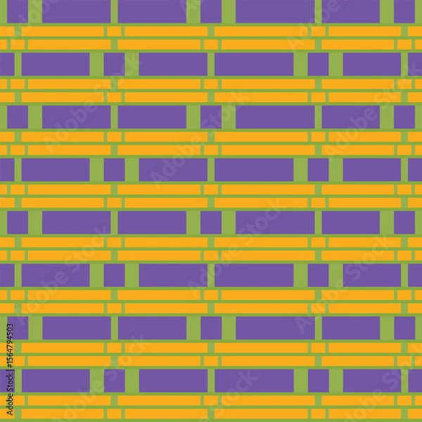 Fototapeta Seamless geometric tile pattern with alternating purple, yellow, and green blocks. Ideal for modern backgrounds, wallpapers, digital design, and surface decoration.