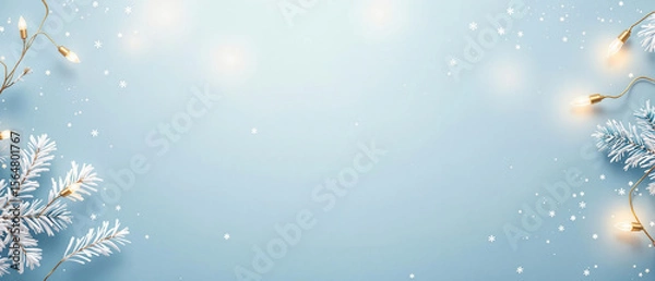 Obraz Winter header with lights snow and branches with lots of copy space