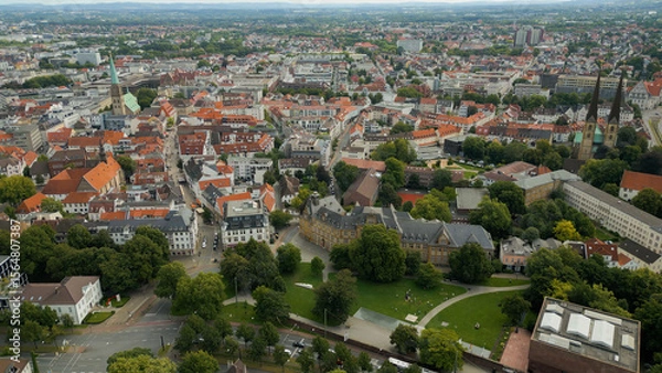 Obraz Aerial view of the old town of the city Bielefeld in Germany on a sunny spring morning	