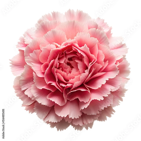 Fototapeta A layered pink carnation flower with ruffled petals is isolated on transparent background