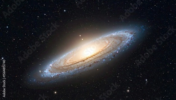 Fototapeta Wide Angle View of Andromeda Galaxy Disk and Dust Lanes Displaying Spiral Structure and Stellar Brightness