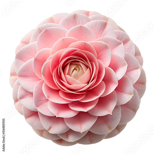 Fototapeta A beautiful pink camellia flower with layered petals is isolated on transparent background