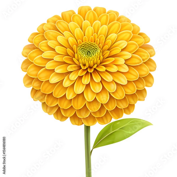 Fototapeta A radiant yellow dahlia flower, isolated on transparent background, with its numerous petals creating a full and lush bloom
